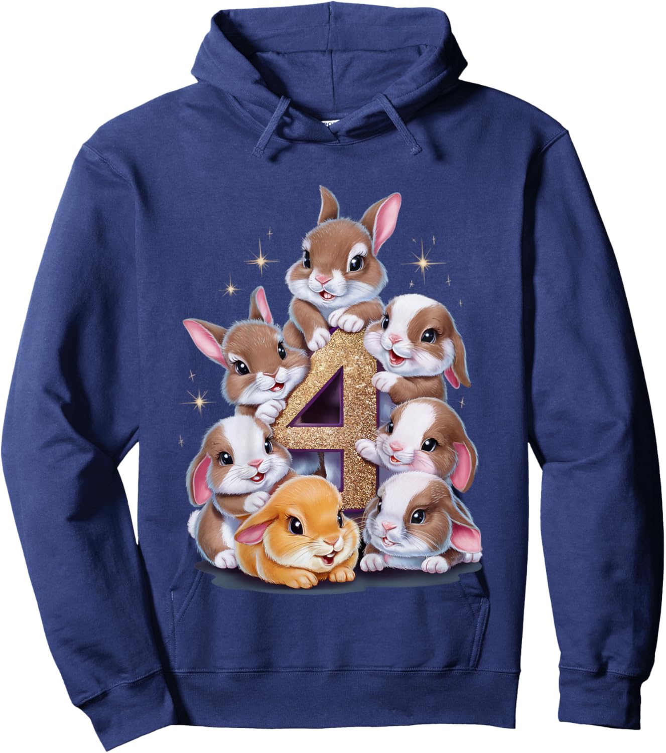 4th Birthday Bunny Rabbit Girl Birthday Age 4 Hoodie - Hoodie | Navy