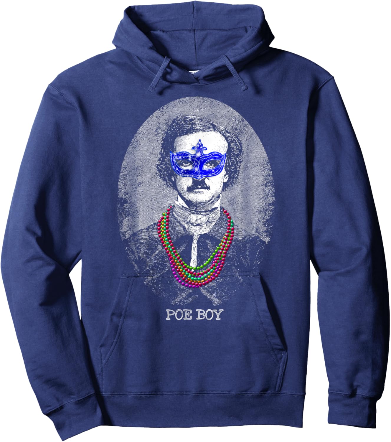 Funny Edgar Allan Poe Mardi Gras Mashup Hoodie - Hoodie | Navy
