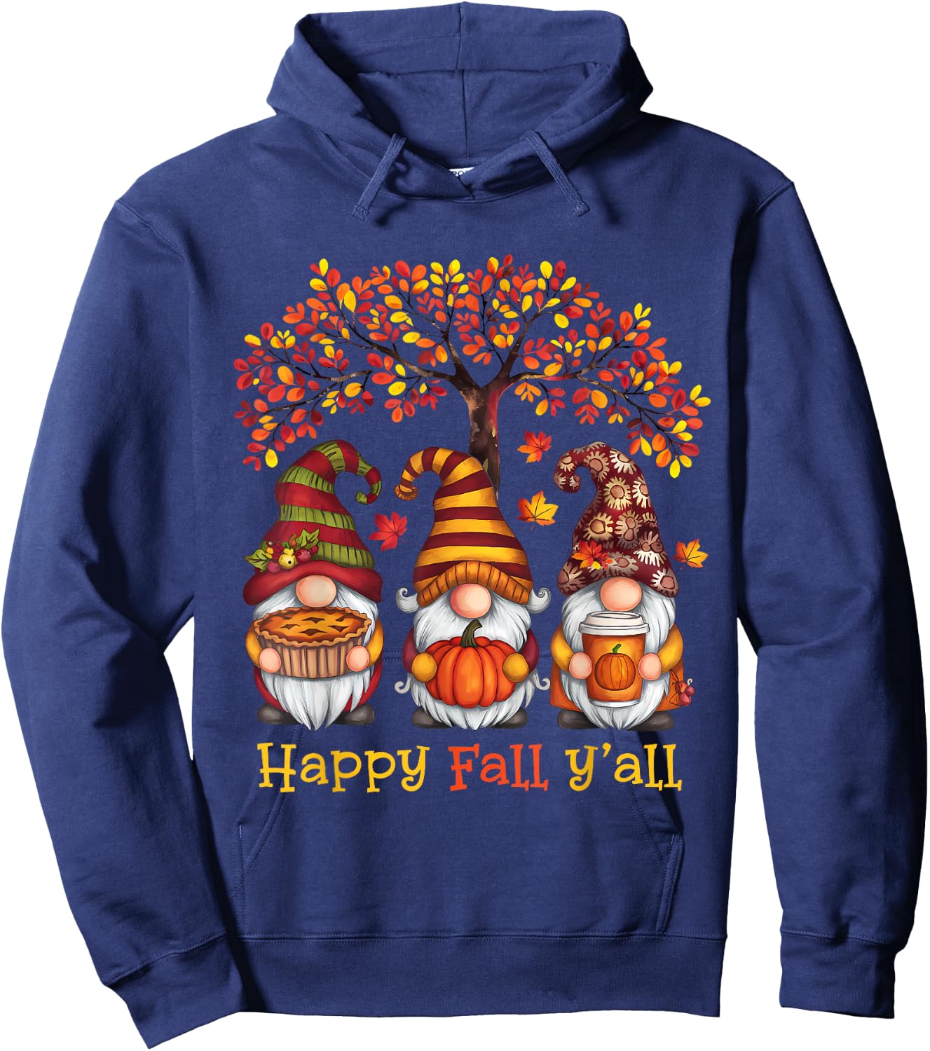 Happy Fall Autumn Leaves Pumpkin Garden Gnomes Hoodie - Hoodie | Navy