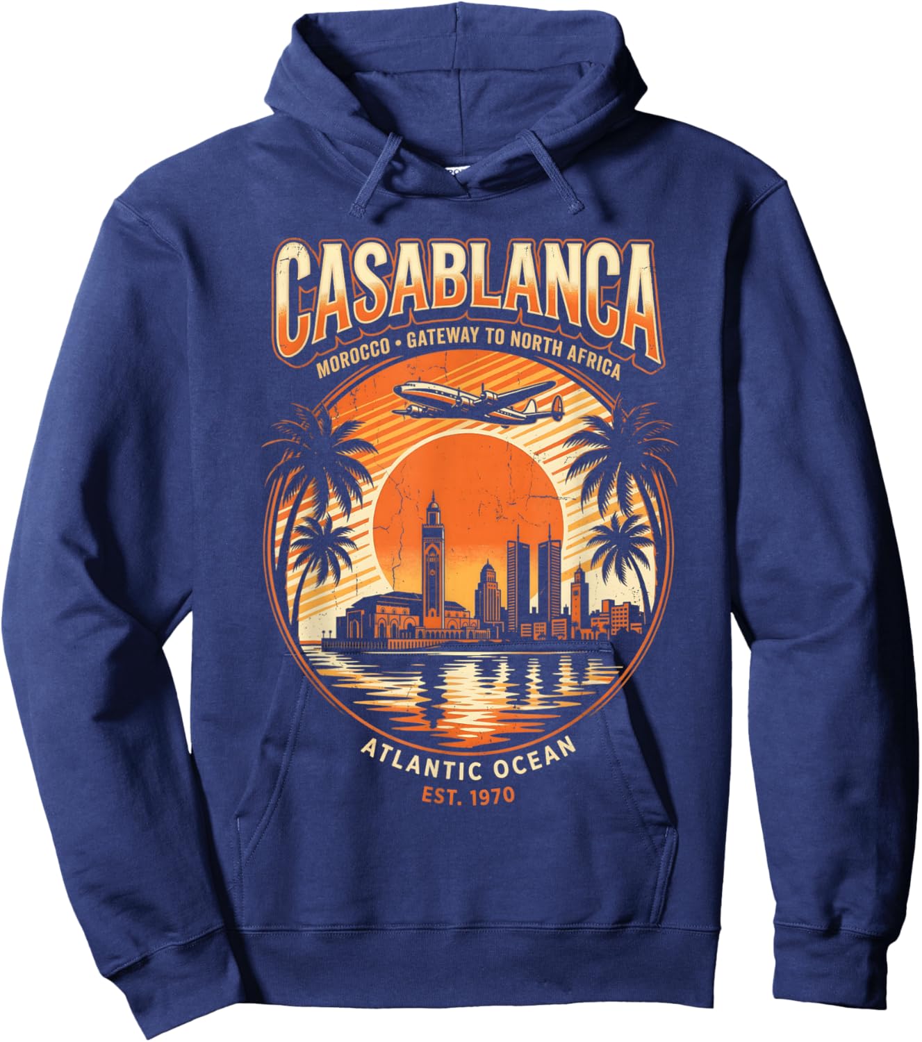 Retro Casablanca Skyline Hoodie - Hoodie | Navy