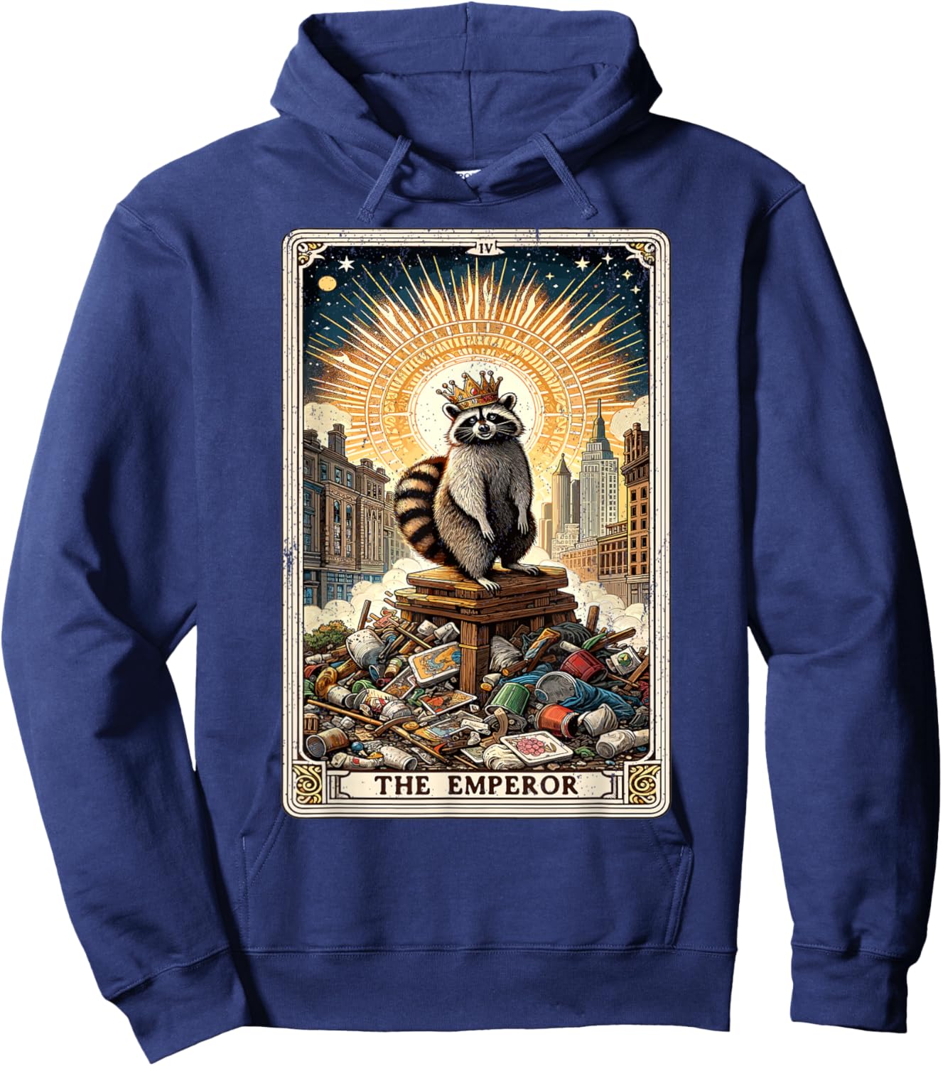 The Emperor Tarot Card Mystic Raccoon Hoodie - Hoodie | Navy