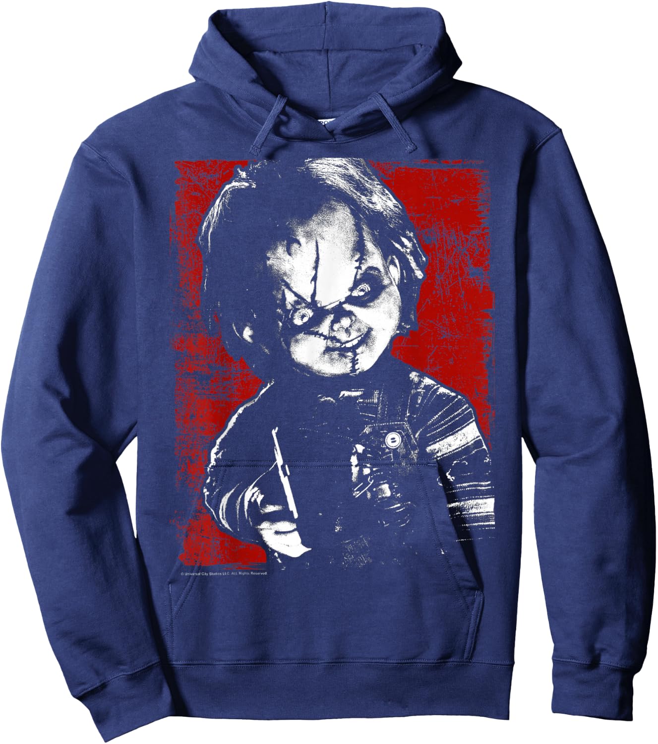 Child's Play Chucky Distressed Portrait Small Hoodie - Hoodie | Navy