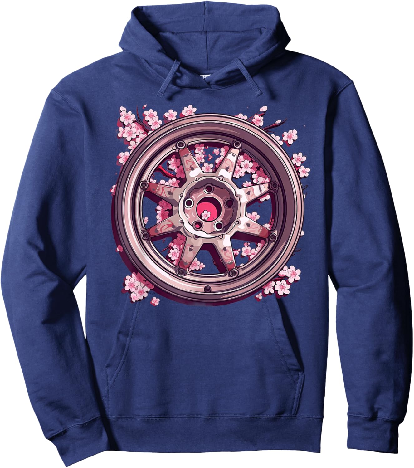Wheel Racing Car Rim Cherry Blossom Hoodie - Hoodie | Navy