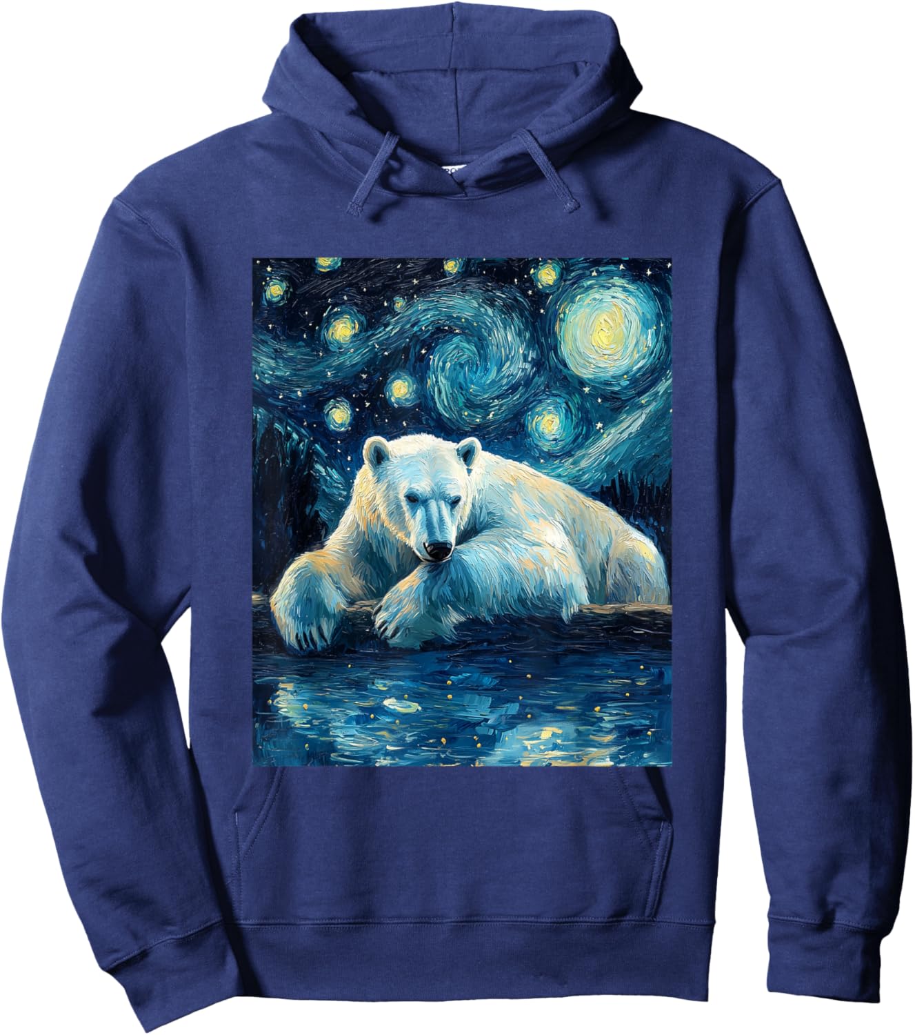 Cute Polar Bear - Van Gogh Style - Starry Night Hoodie - Hoodie | Navy