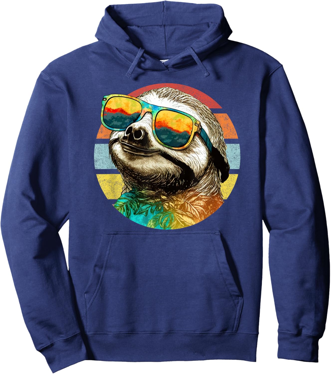 Cool sloth with sunglasses summer retro sunset Hoodie - Hoodie | Navy