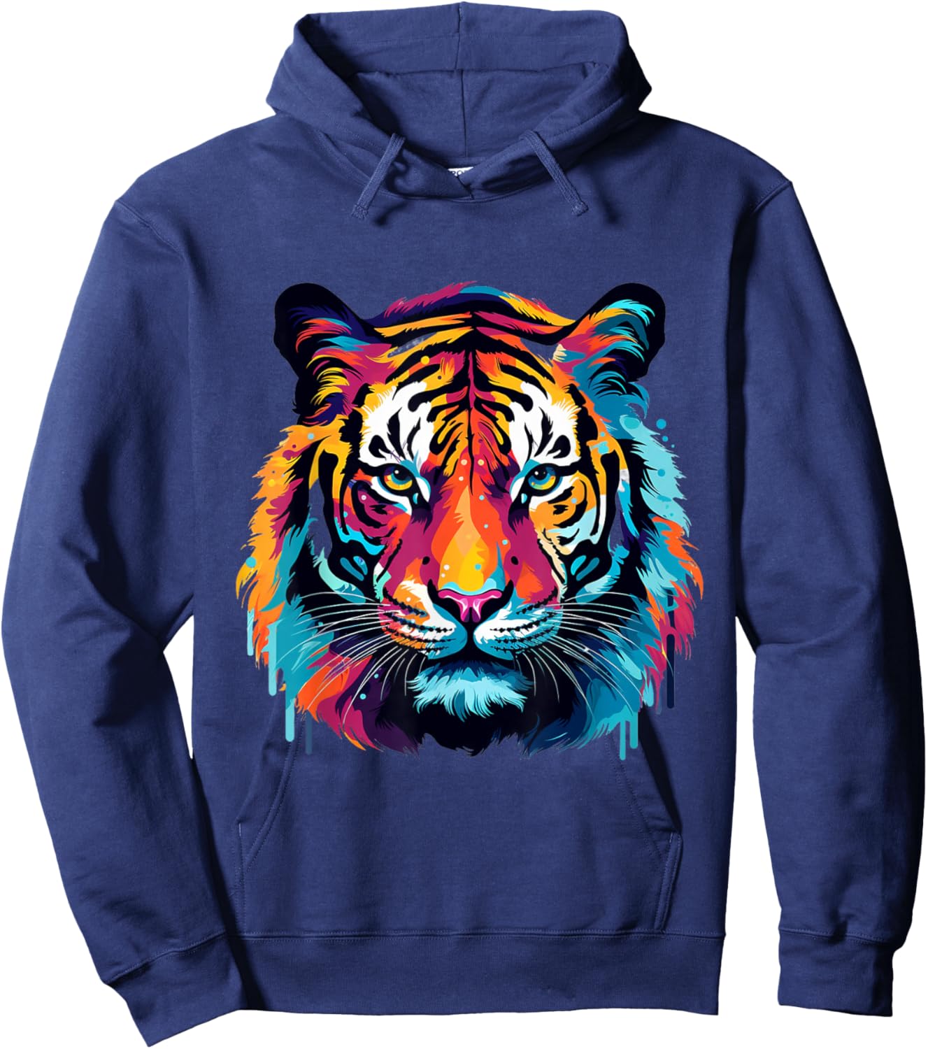 Cool Colorful Tiger Portrait Graphic Hoodie - Hoodie | Navy