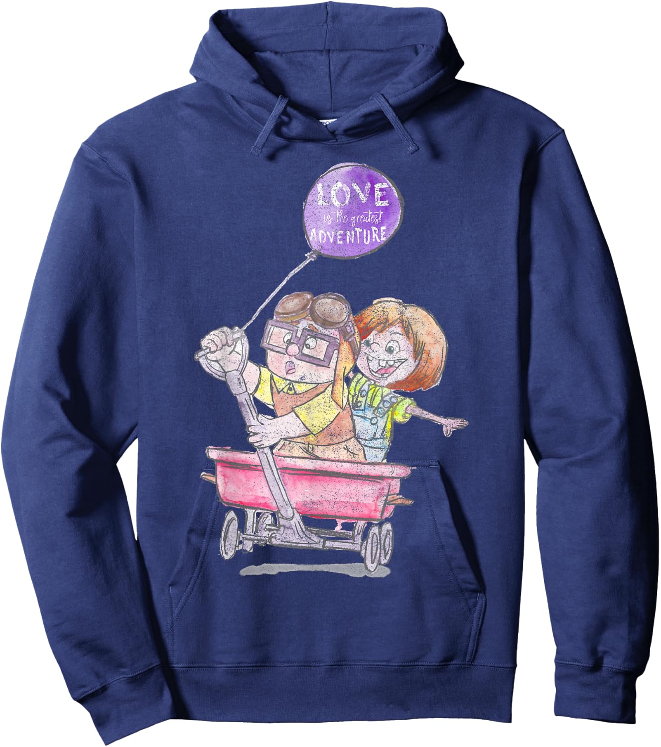 Disney Pixar Up Carl & Ellie Wagon Ride Sketch Hoodie - Hoodie | Navy