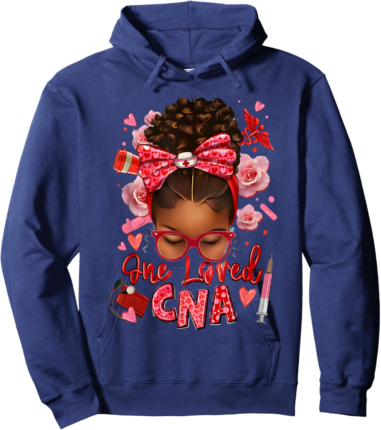 One loved CNA Pink Leopard Afro Messy Bun Hoodie - Hoodie | Navy