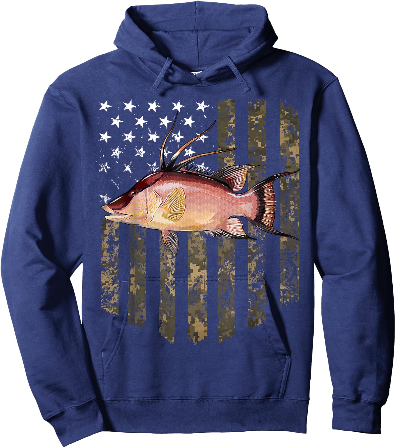 Camo American Flag Hogfish Fishing 4th Of July Hoodie - Hoodie | Navy