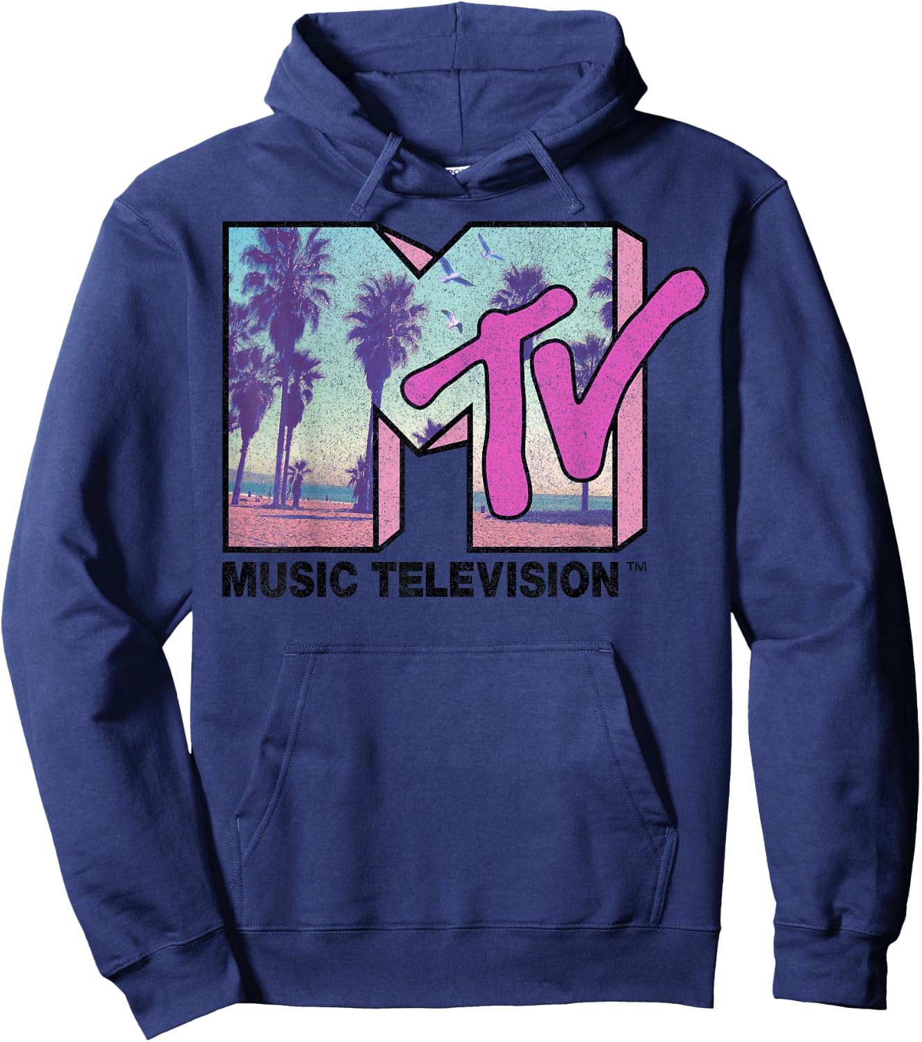 MTV MTV Beach and Palm Tree Logo Graphic Hoodie - Hoodie | Navy