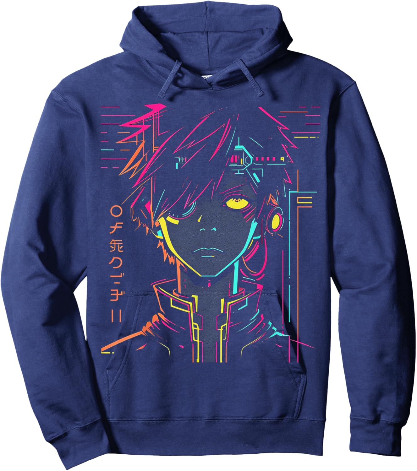 Anime Manga Motif Colorful Illustration Anime Hoodie - Hoodie | Navy