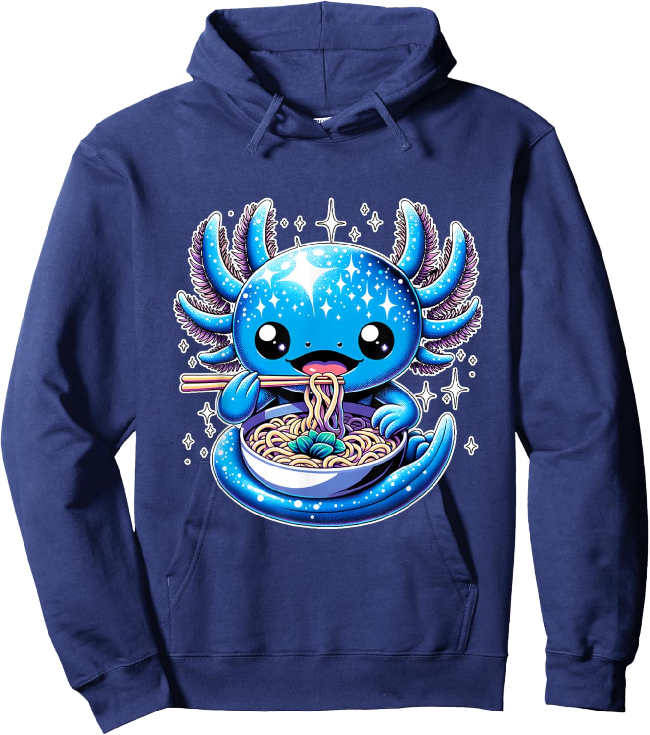 Kawaii Axolotl Eating Ramen Noodles Anime Hoodie - Hoodie | Navy