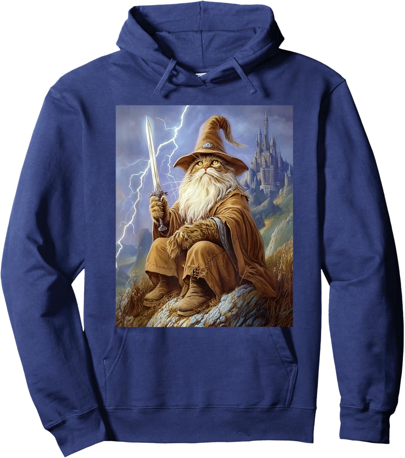 Dark Fantasy Feline Sorcerer Wizard Cat Women Hoodie - Hoodie | Navy