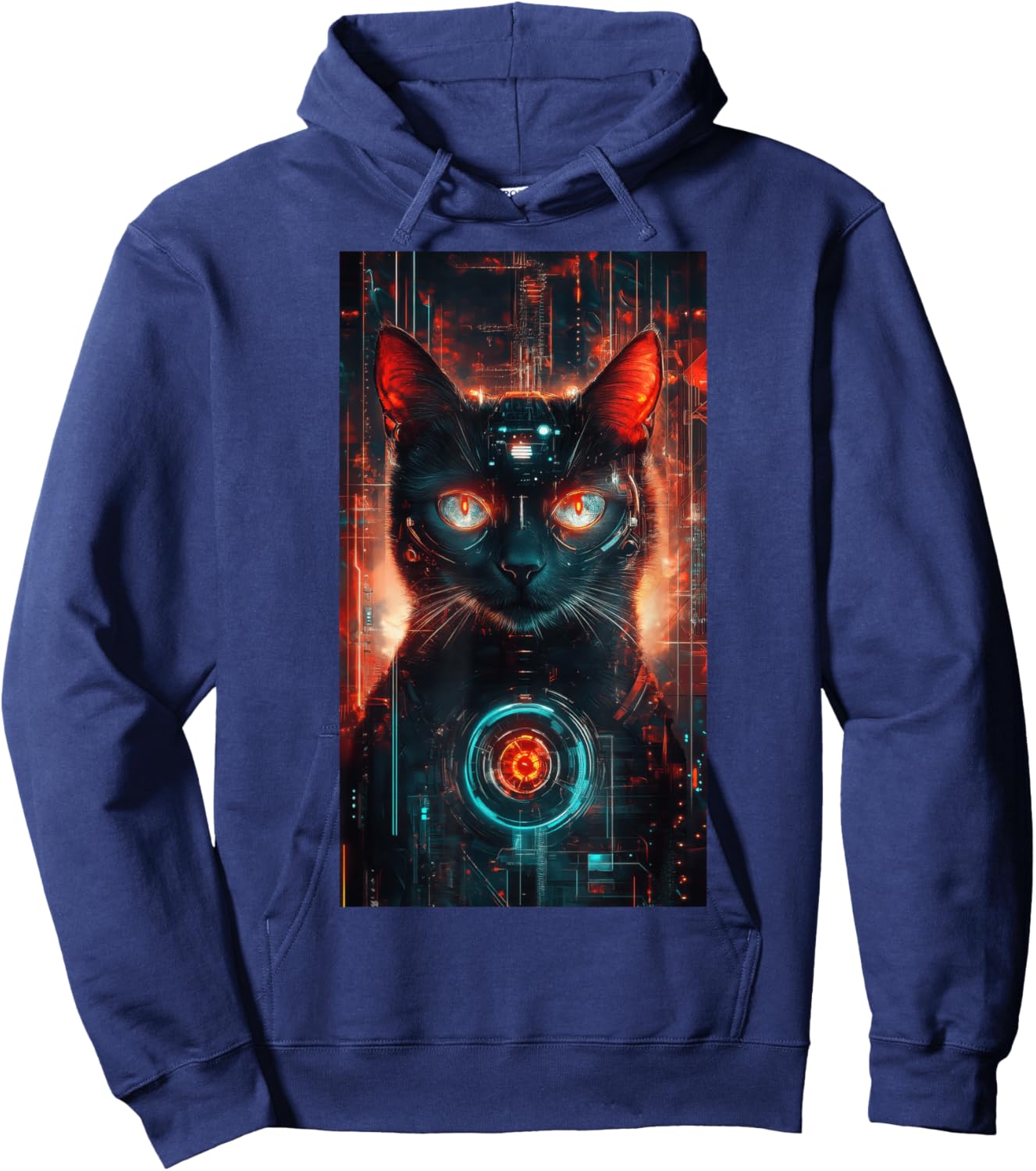 Cat Tarot Card Futuristic Cyberpunk Digital art Hoodie - Hoodie | Navy