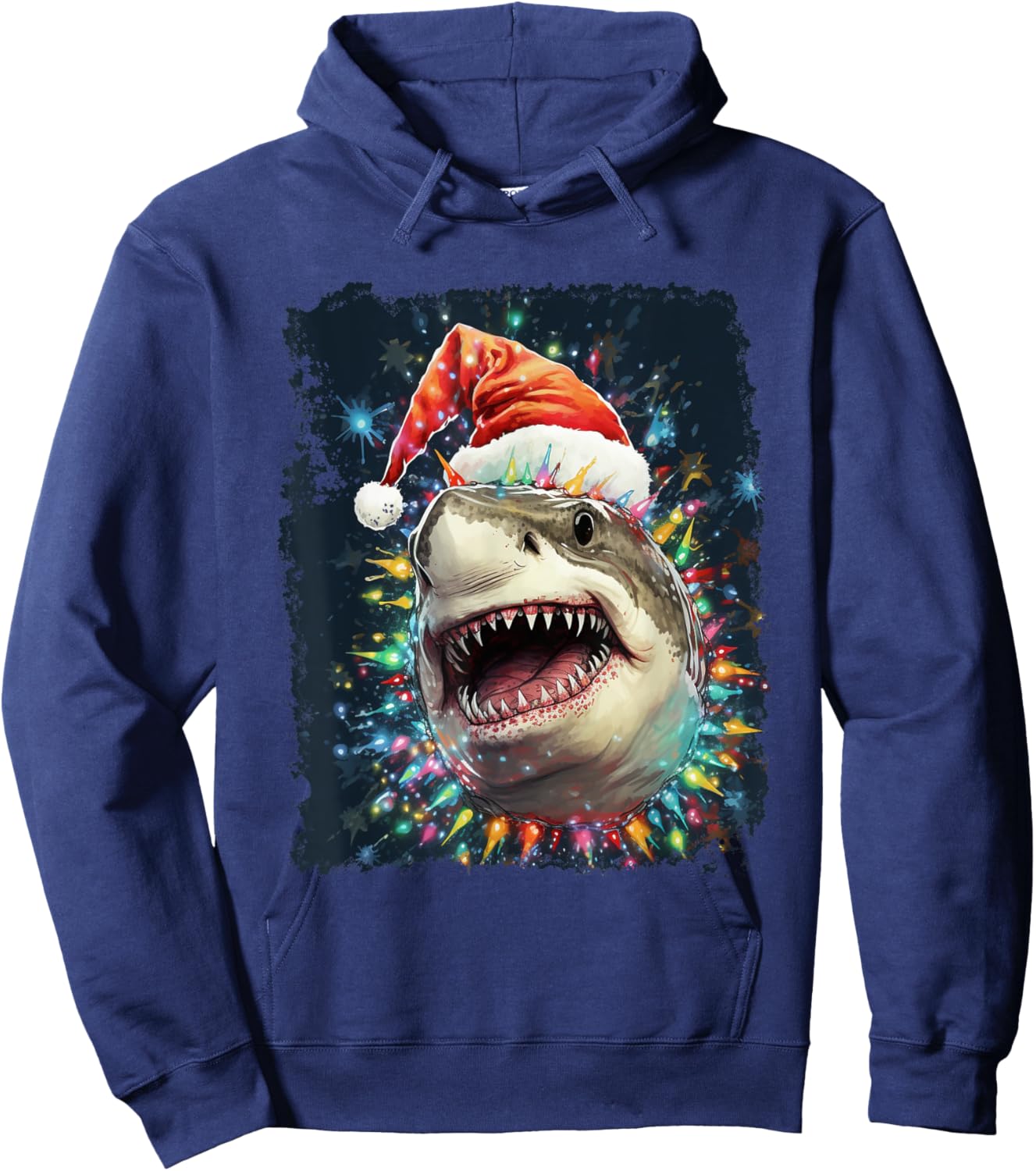 Pop Art Vintage Santa Claus Hat Christmas Shark Hoodie - Hoodie | Navy
