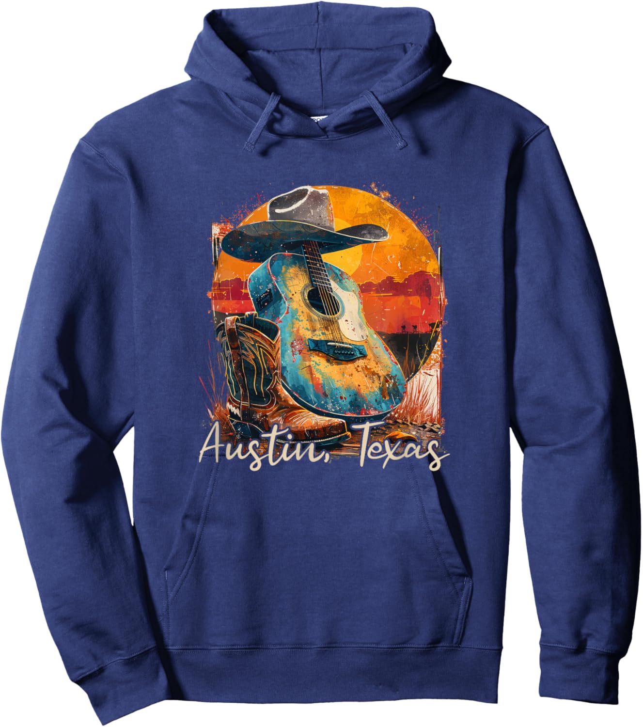Austin Texas TX | Guitar Musician Cowboy Hoodie - Hoodie | Navy