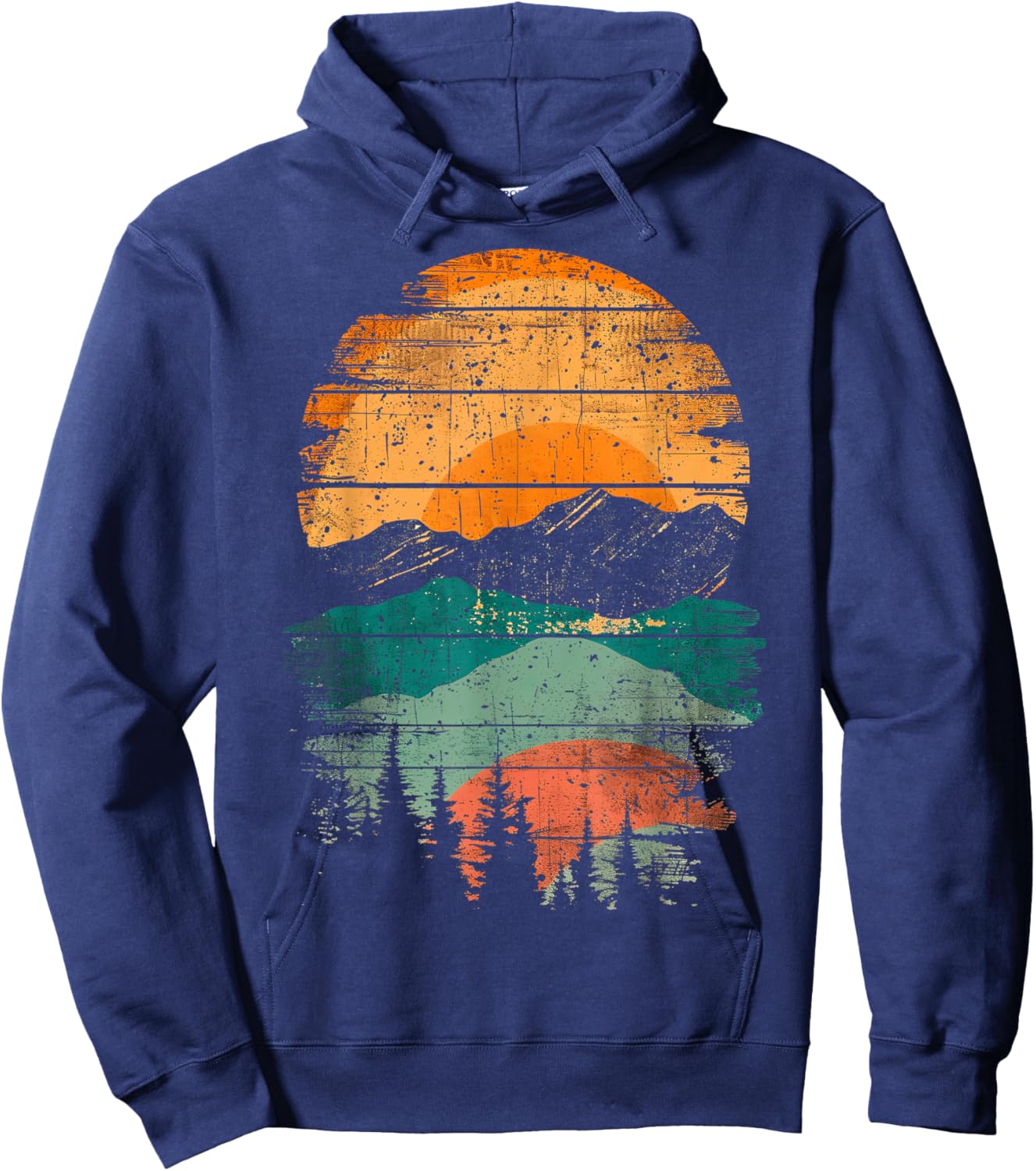 Sunset Orange Blue Distressed Nature Hoodie - Hoodie | Navy