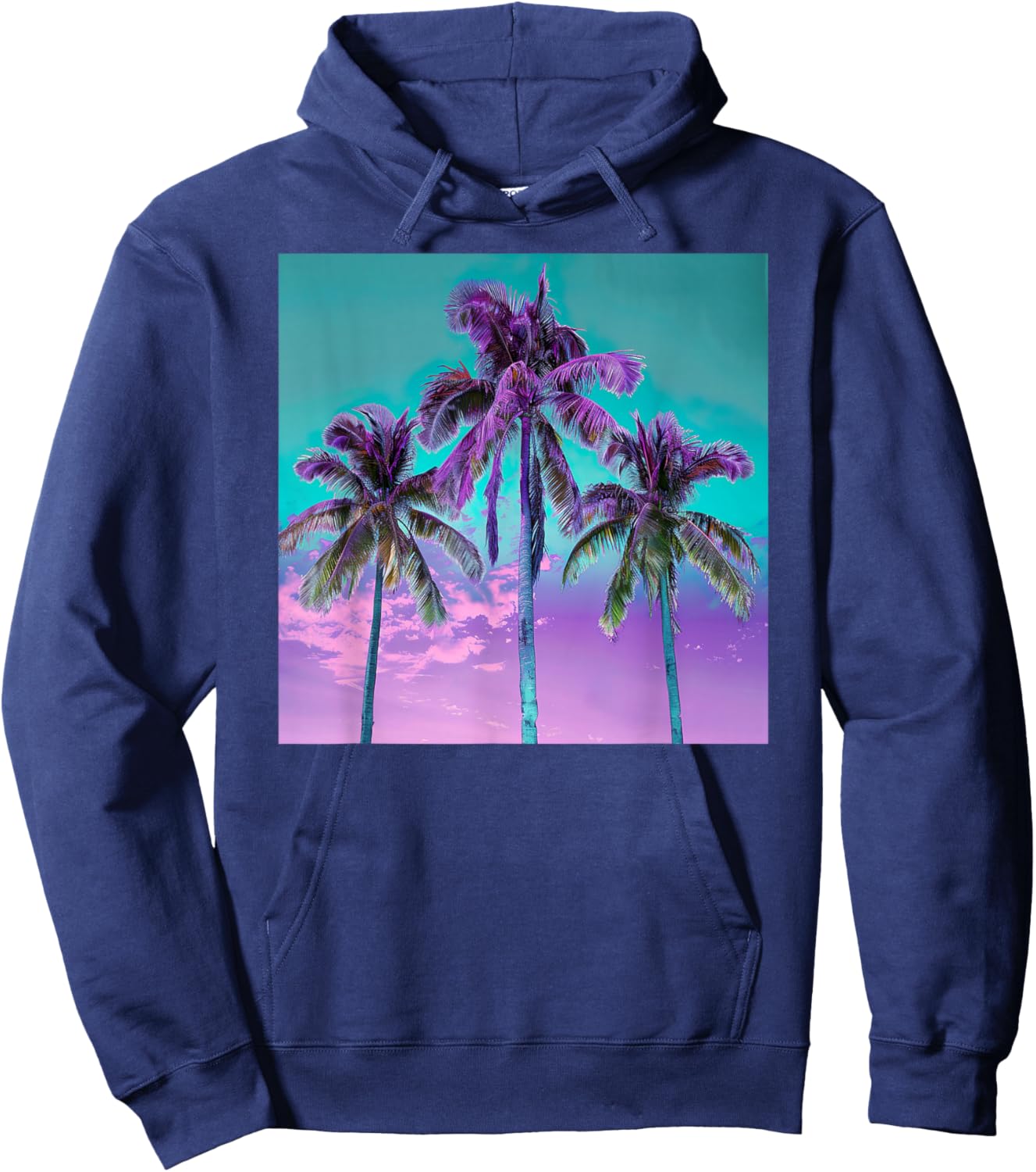 Palm Tree Tropical Teal Turquoise Purple Hoodie - Hoodie | Navy