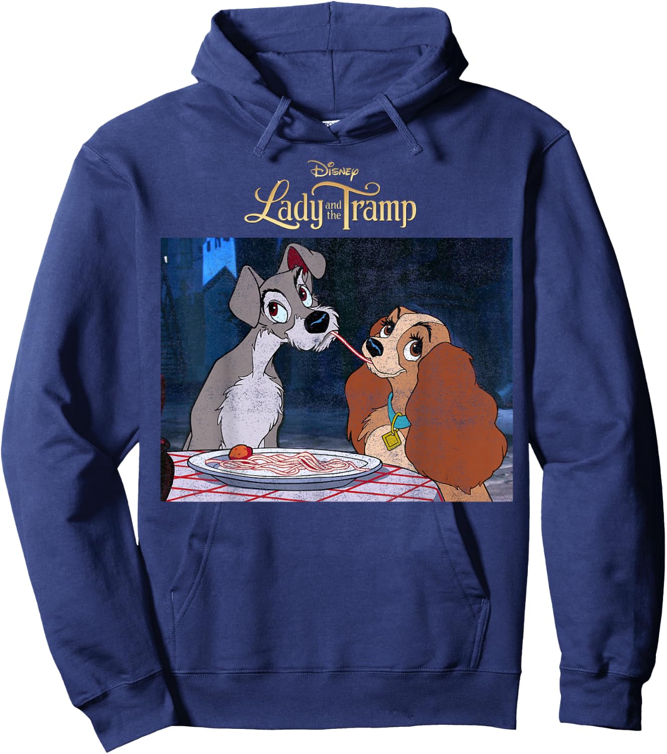 Disney Lady And The Tramp Iconic Scene Logo Hoodie - Hoodie | Navy