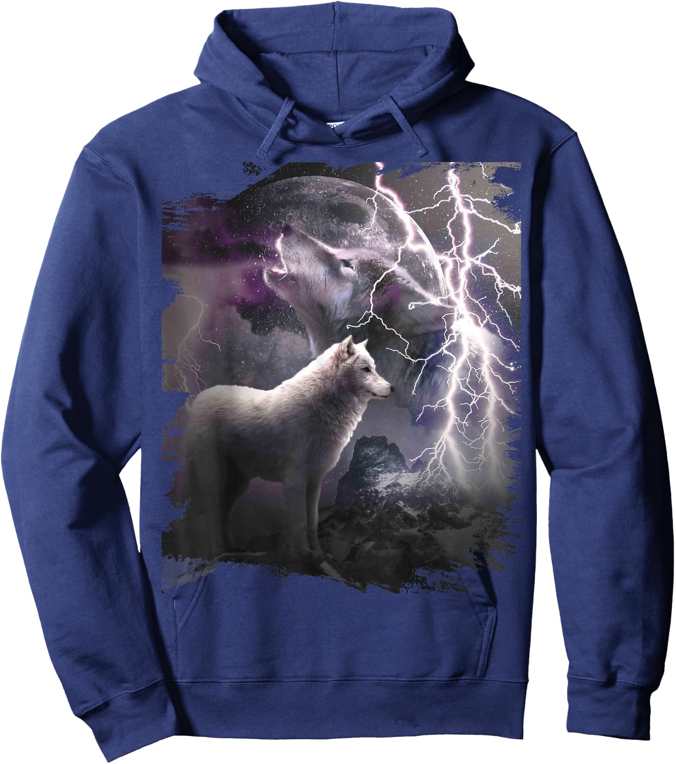 Lightning Wolf Howling At The Moon Hoodie - Hoodie | Navy