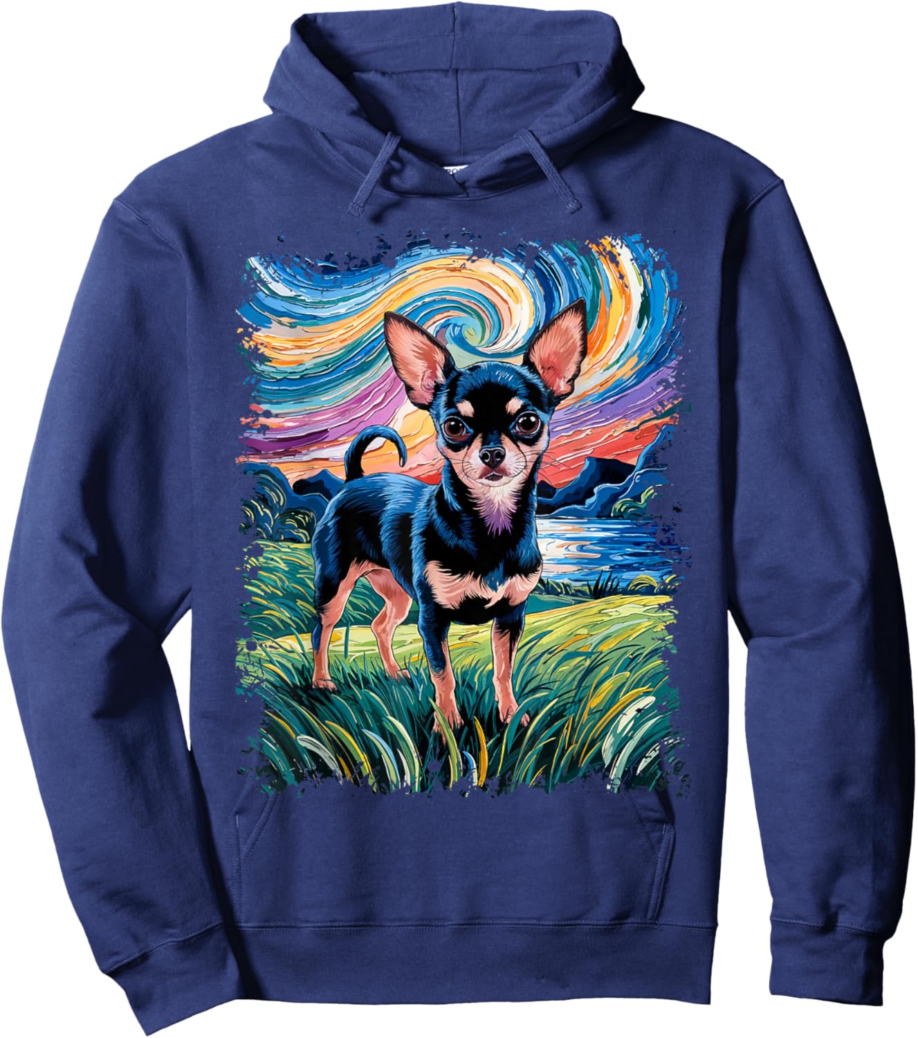 Black and Tan Smooth Chihuahua Starry Night Dog Hoodie - Hoodie | Navy