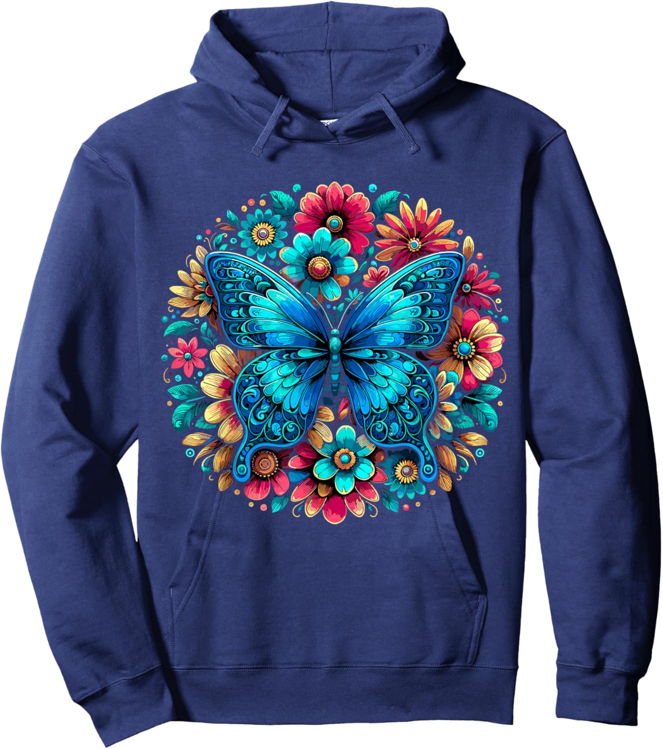 Butterfly With Flowers Aesthetic Butterfly Hoodie - Hoodie | Navy