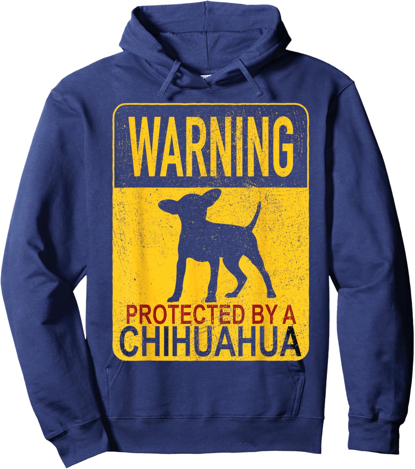 Warning Protected By A Chihuahua - Chihuahua Lover - Adults - Black - Small - Short Sleeve - Cotton & Polyester - Classic Fit - Embroidery - Dog Theme Hoodie - Hoodie | Navy