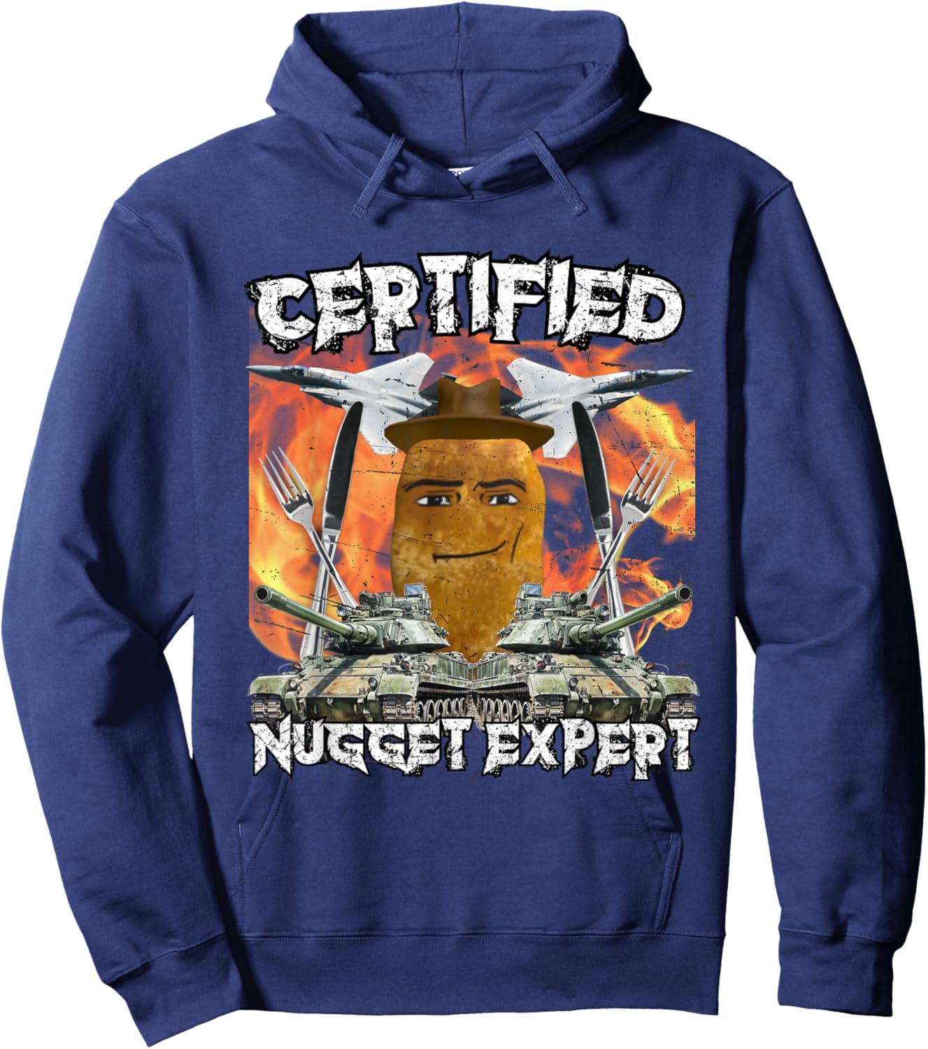 Cowboy-Meme mit Chicken Nugget Man Face Hoodie - Hoodie | Navy