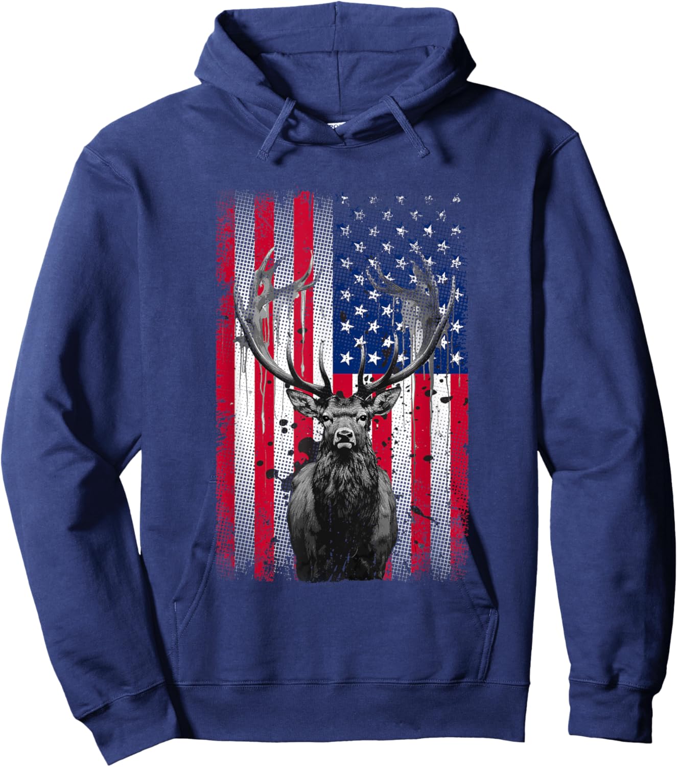 American Flag Outdoor Antlers Elk Deer Kids Men Hoodie - Hoodie | Navy