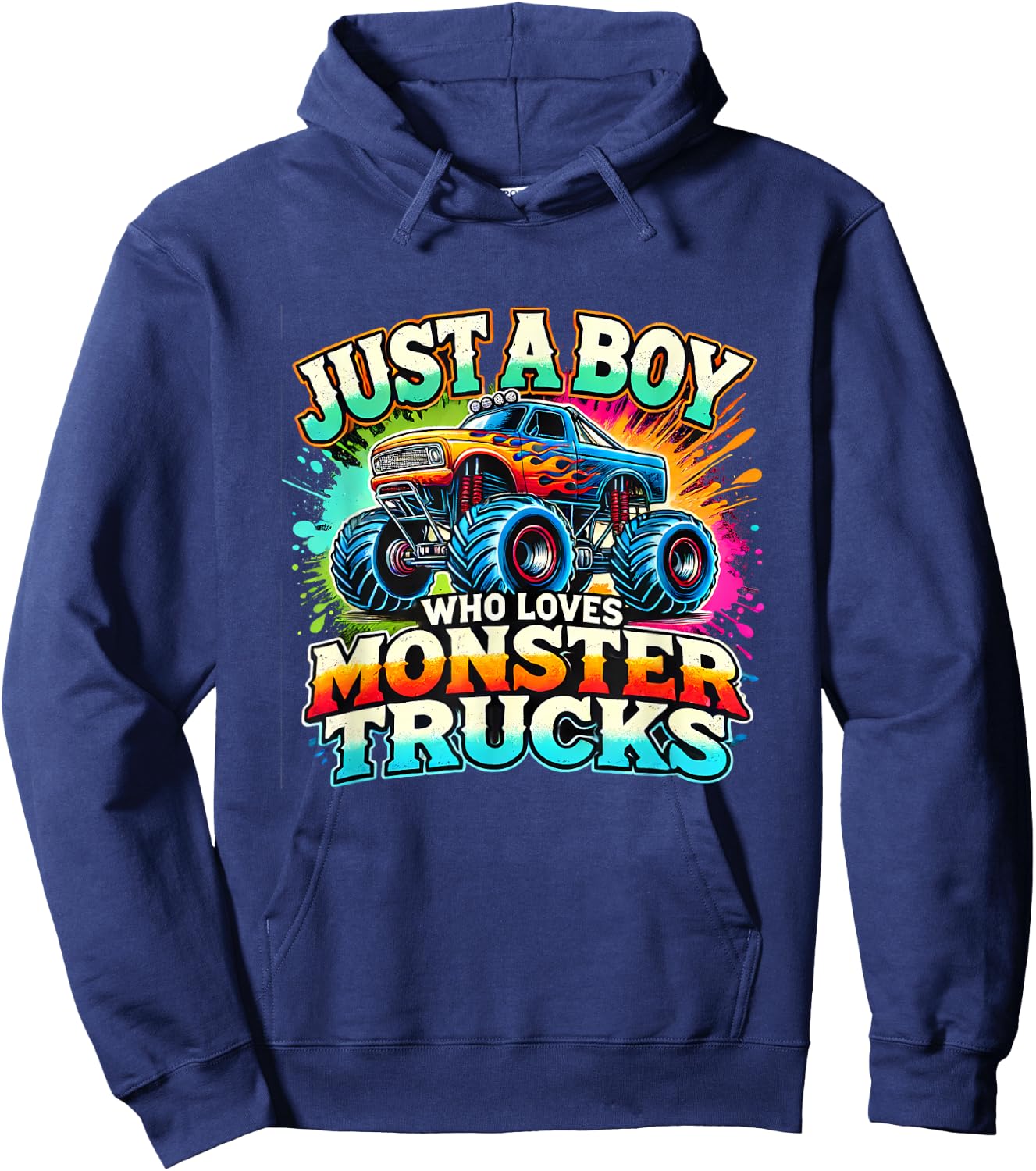 Just A Boy Who Loves Monster Trucks Hoodie - Hoodie | Navy