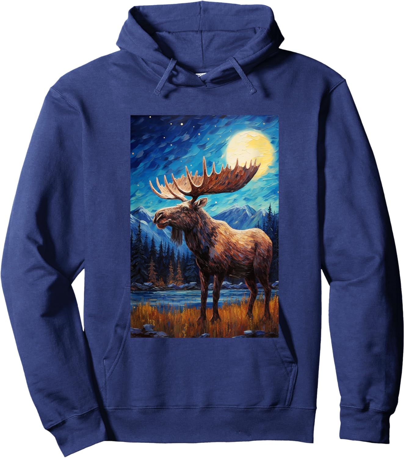 Moose - Van Gogh Style - Starry Night Hoodie - Hoodie | Navy