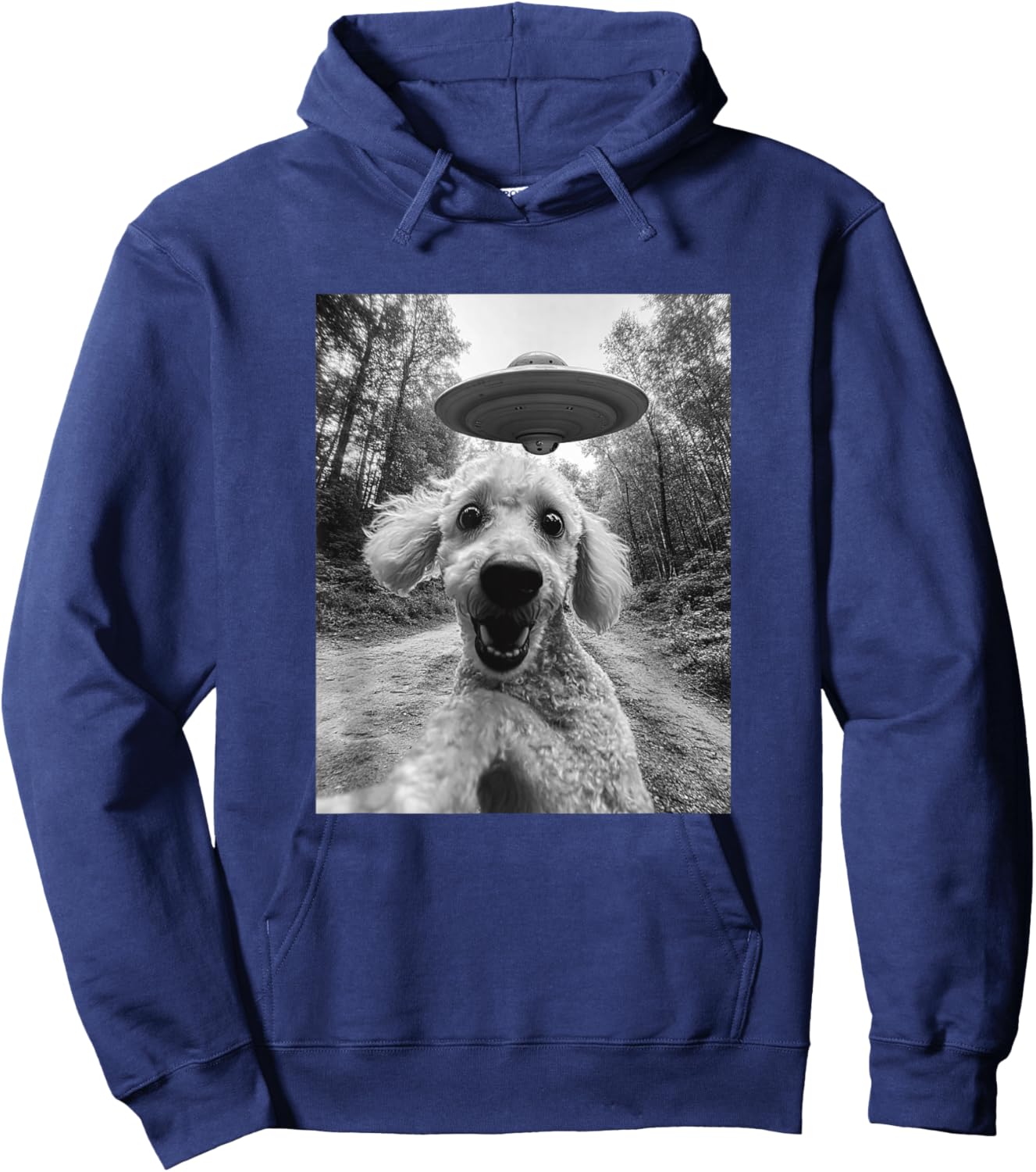 Poodle UFO Meme - Funny Poodle Selfie with UFO Hoodie - Hoodie | Navy