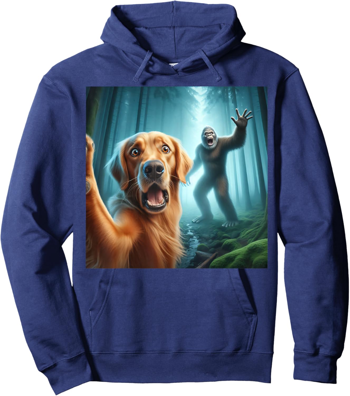 Golden retriever Selfie with bigfoot sasquatch Hoodie - Hoodie | Navy