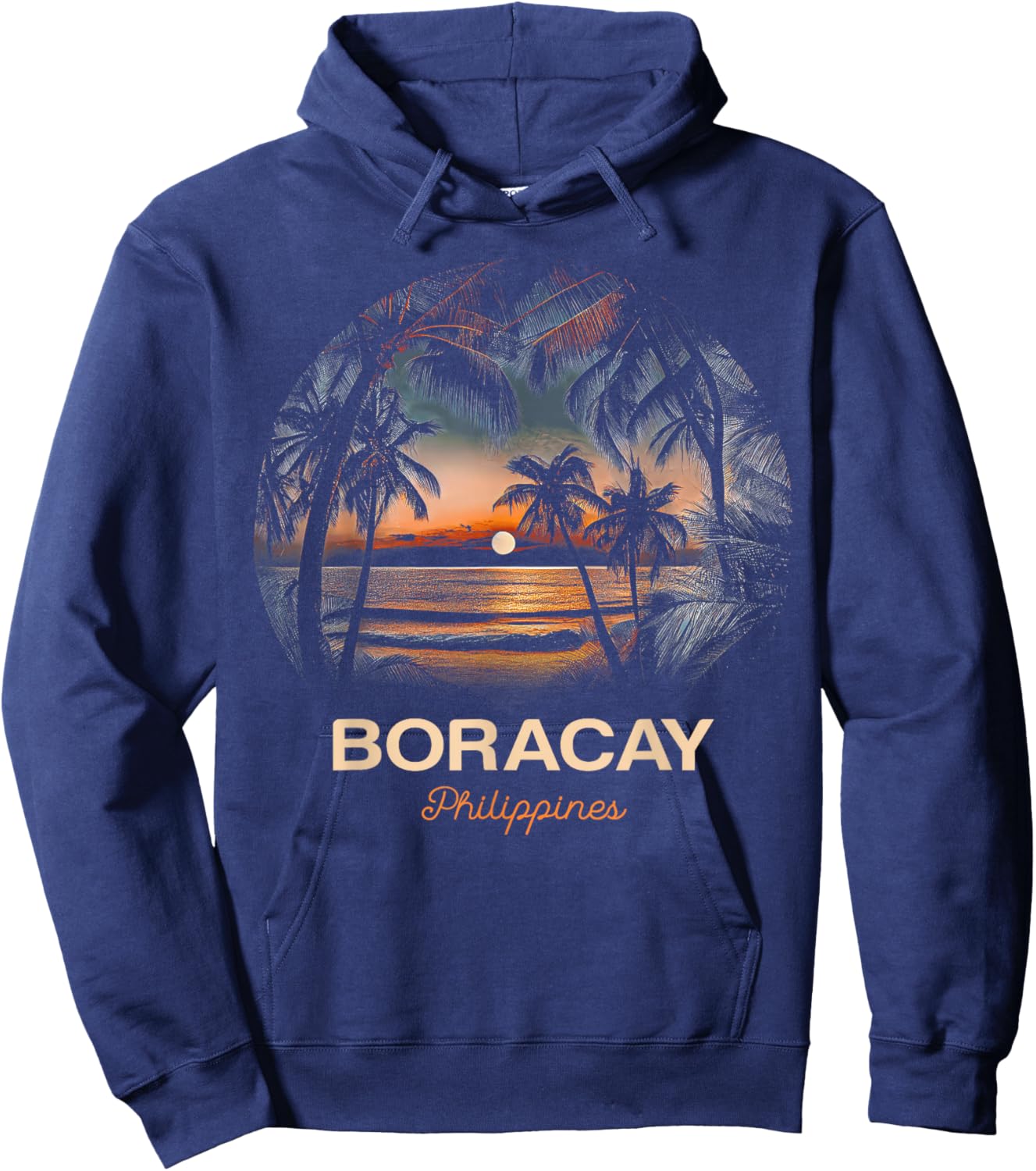 Vacation Souvenir Palm Tree Boracay Hoodie - Hoodie | Navy
