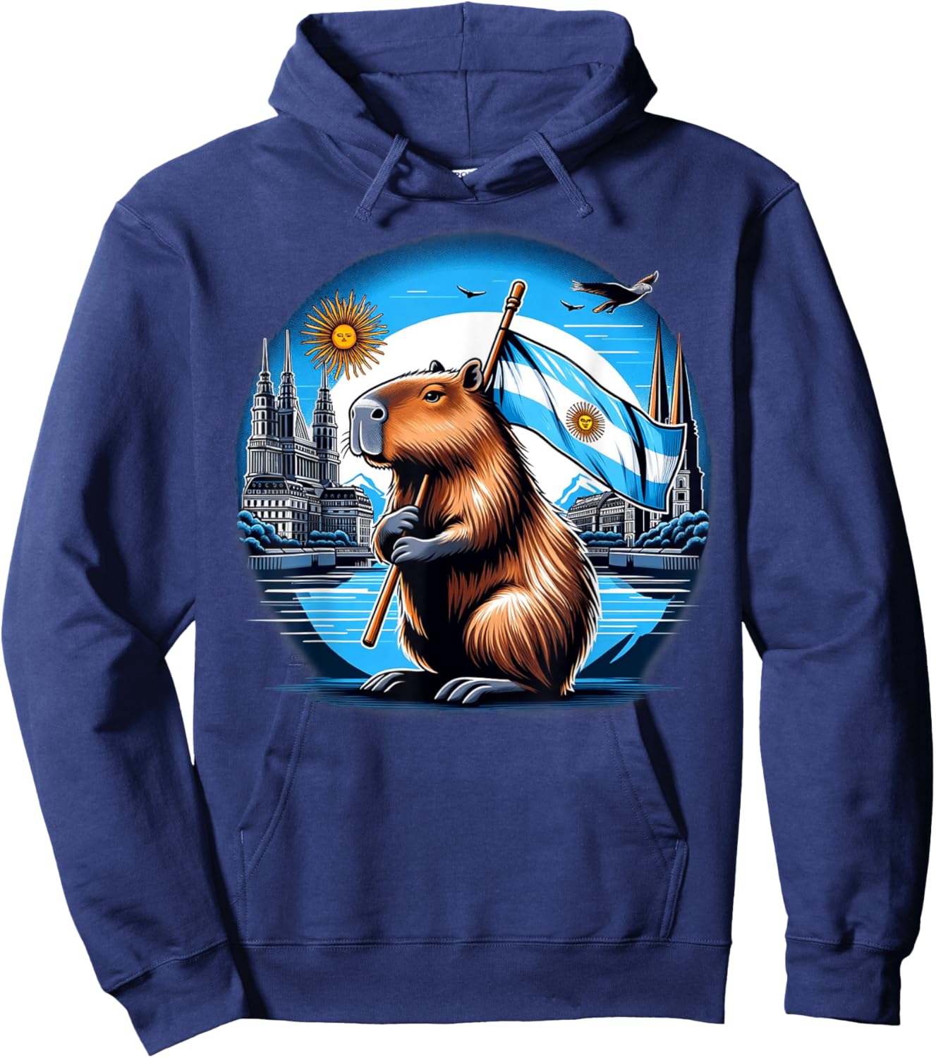 Argentina Flag Capybara - National Day Capivara Hoodie - Hoodie | Navy