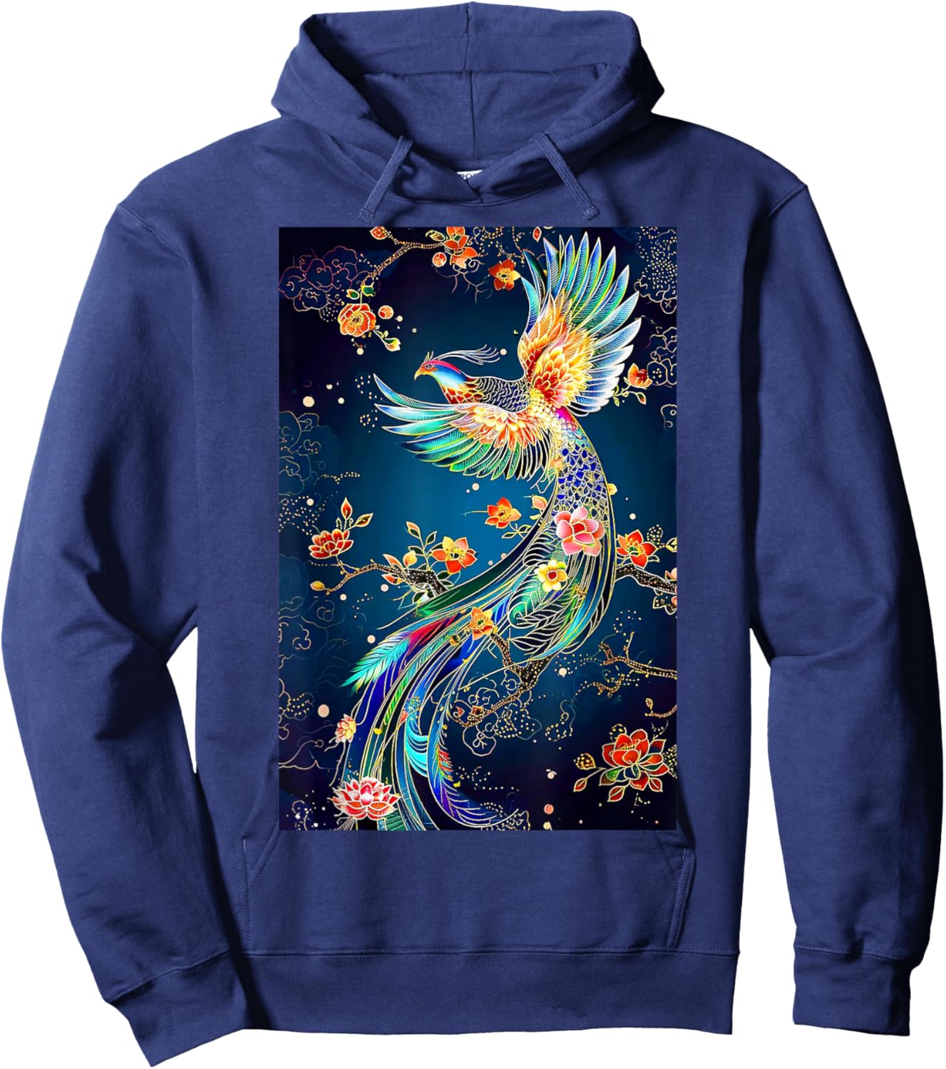 Phoenix Bird Japanese Vintage Asian Flying Hoodie - Hoodie | Navy