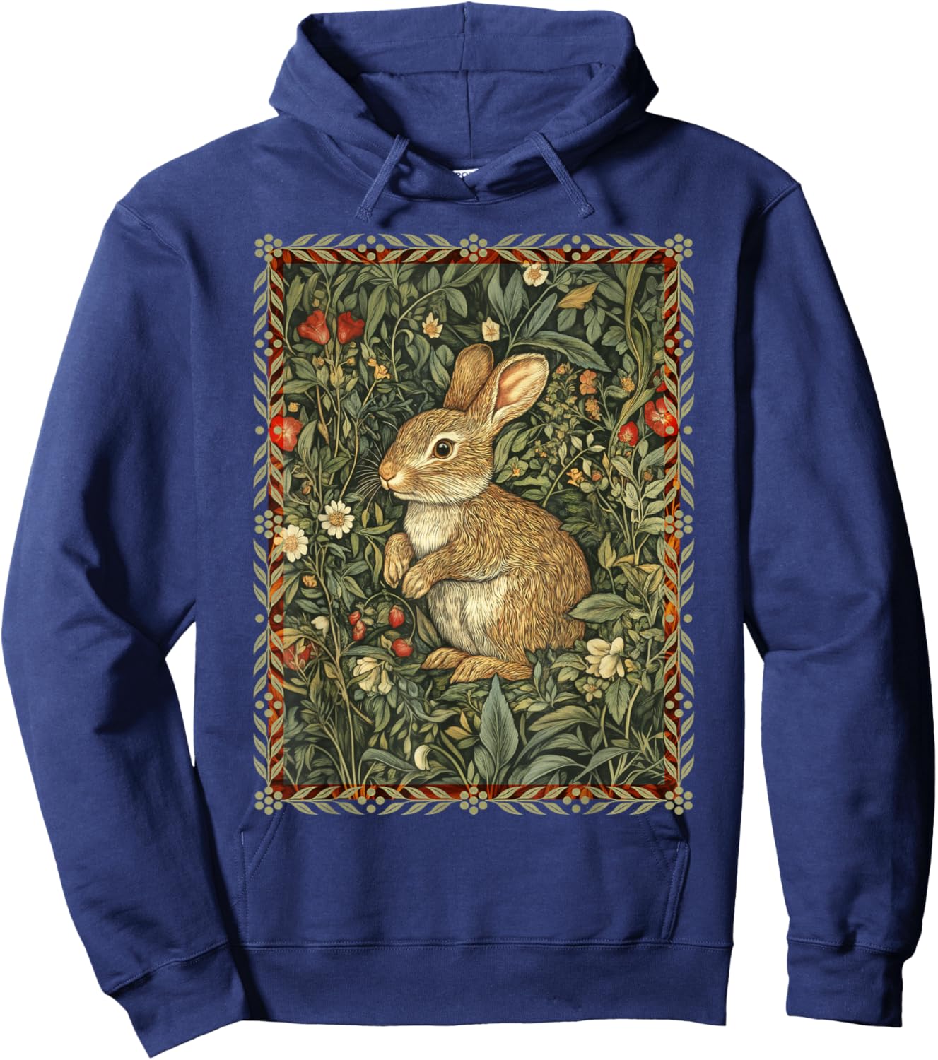 Baby Bunny Rabbit William Morris Style Vintage Hoodie - Hoodie | Navy