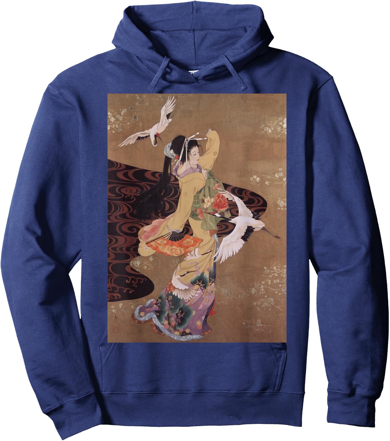 Dance of Cranes Japanese Retro Art Small Hoodie - Hoodie | Navy