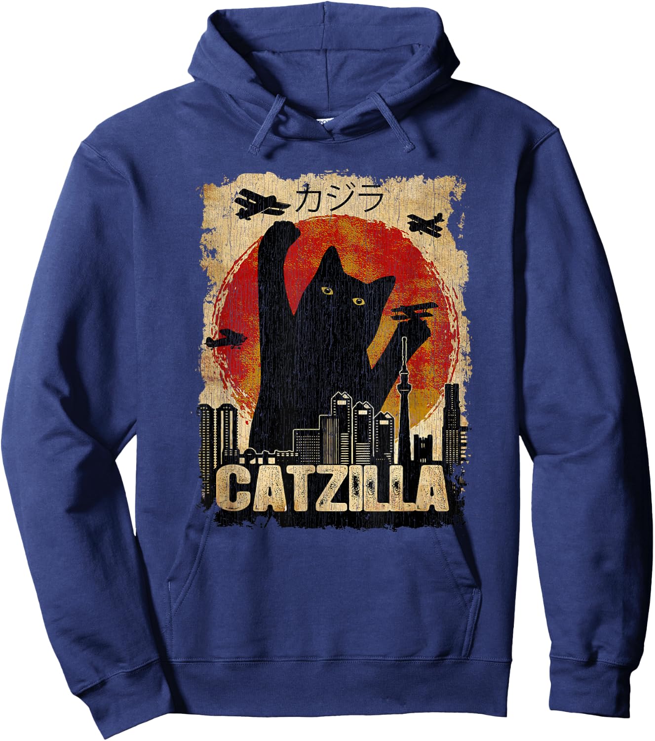 Vintage Catzilla - Funny Kitten and Cat Hoodie - Hoodie | Navy