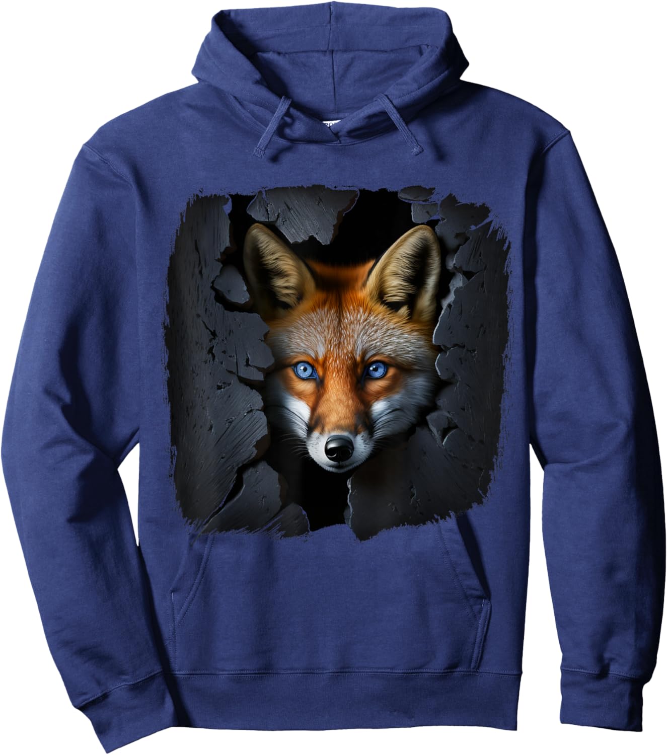 Fox Wall Blue Eyes Art Animal Motif Hoodie - Hoodie | Navy