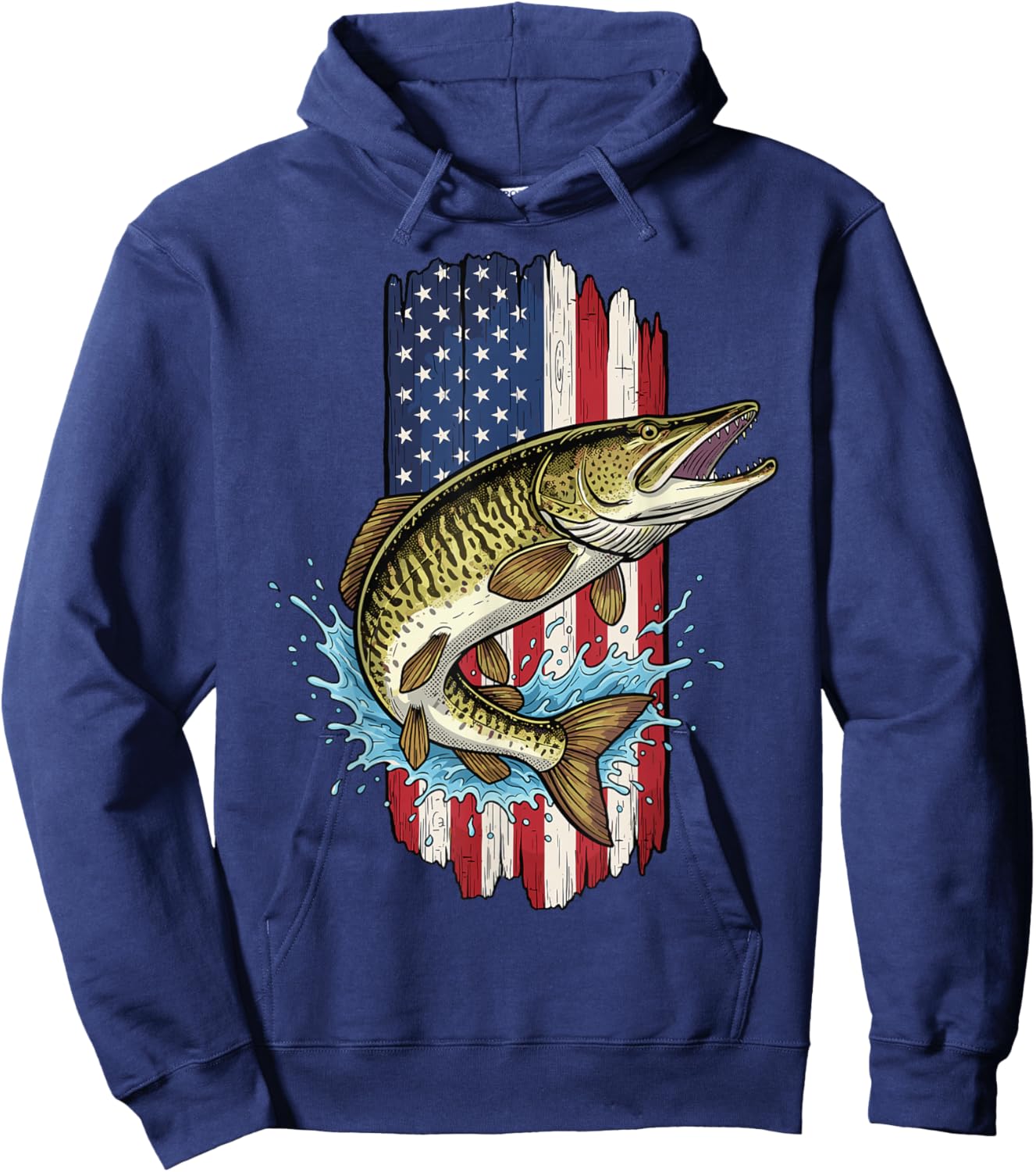 Musky Fishing, American Flag with Musky Hoodie - Hoodie | Navy