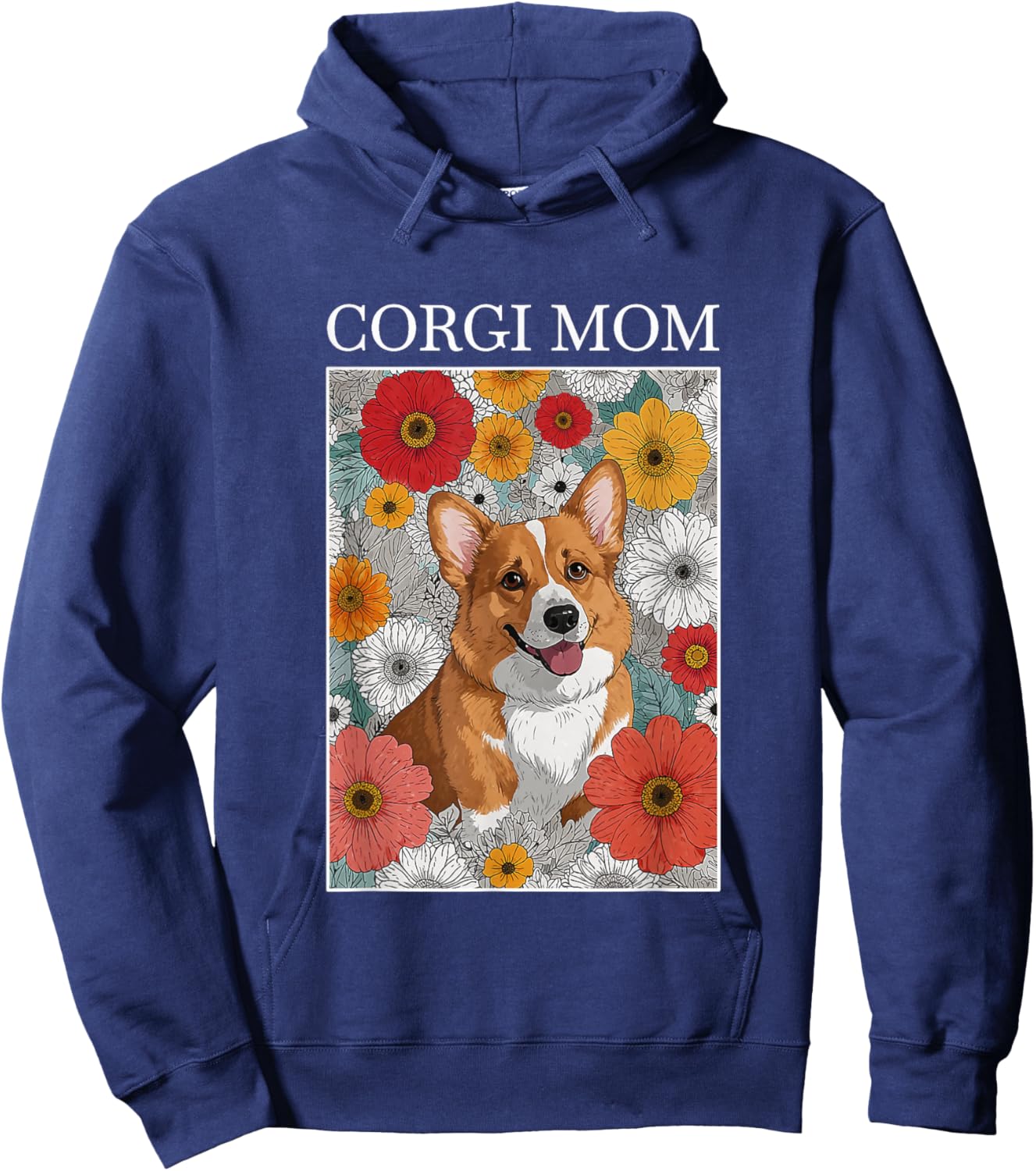 Corgi Mom Artsy Flower Dog Design Hoodie - Hoodie | Navy