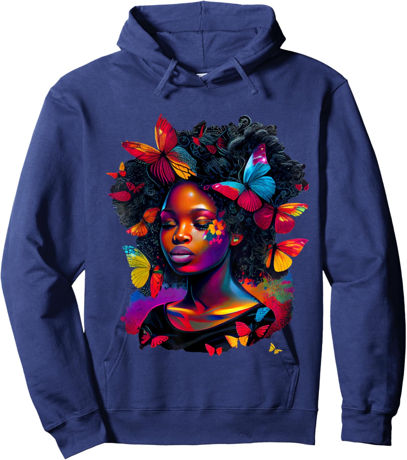 Queen Art Painting Butterfly Afro Cute Hoodie - Hoodie | Navy