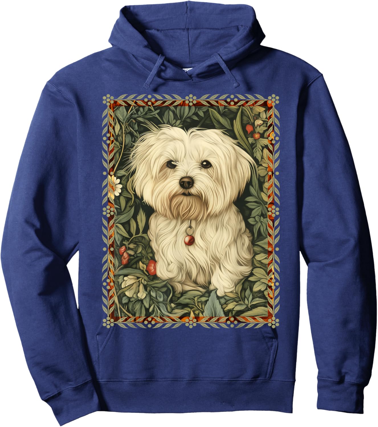 Maltese Dog in a William Morris Vintage Garden Hoodie - Hoodie | Navy