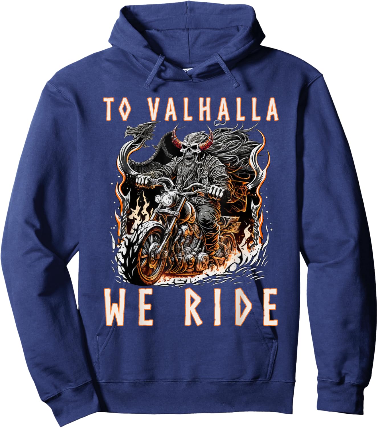 To Valhalla We Ride Biker Viking Hoodie - Hoodie | Navy