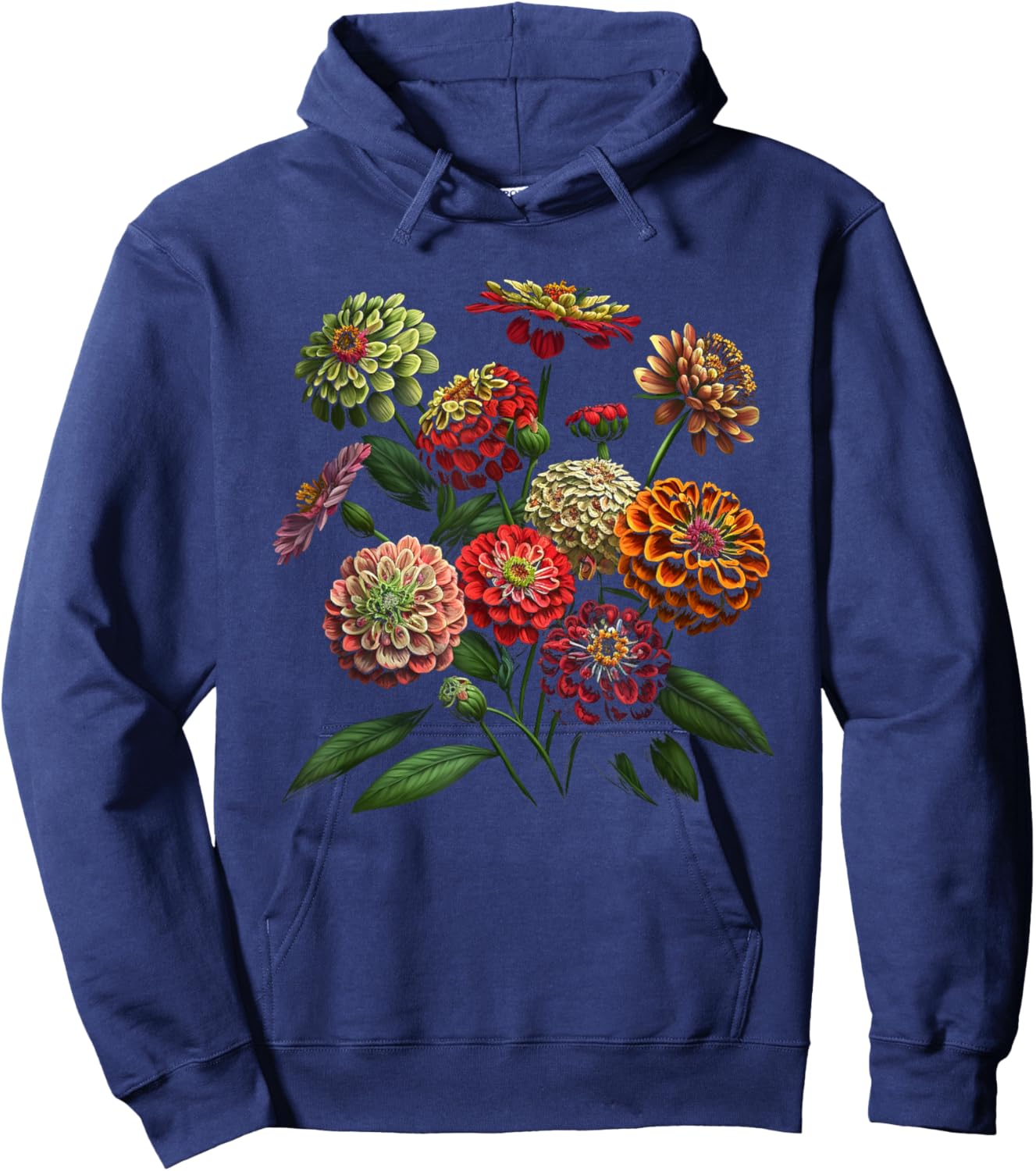 Zinnia Flowers, Floral Bouquet Design Hoodie - Hoodie | Navy