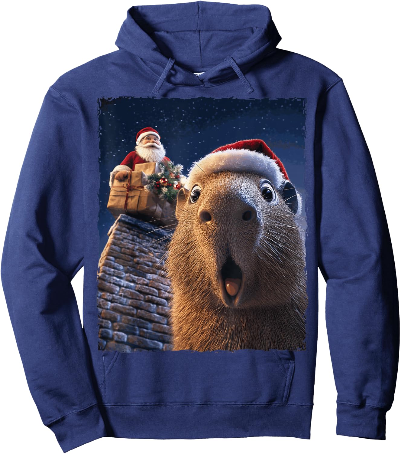 Funny Capybara Selfie Santa Xmas Christmas Hoodie - Hoodie | Navy