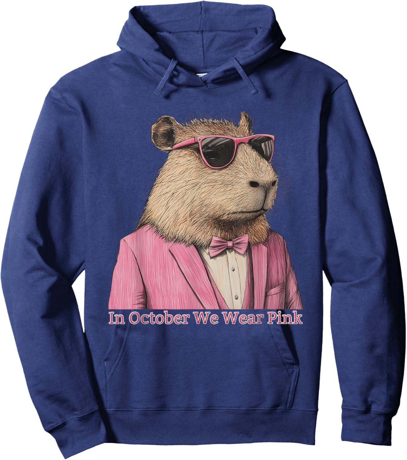 In October We Wear Pink Funny Capybara Hoodie - Hoodie | Navy