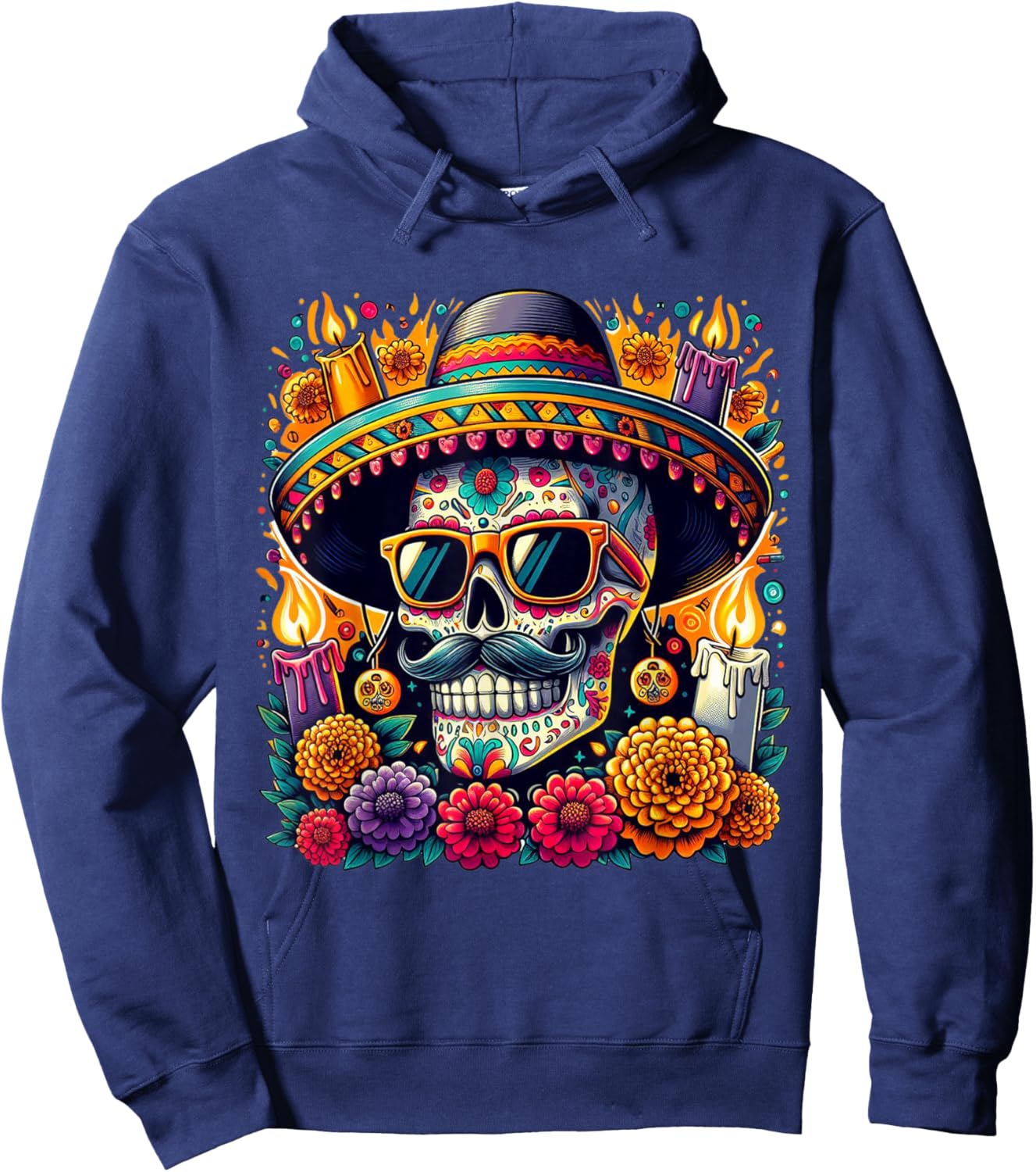 Flower Skull / Sugar Skull Roses Girls Hoodie - Hoodie | Navy