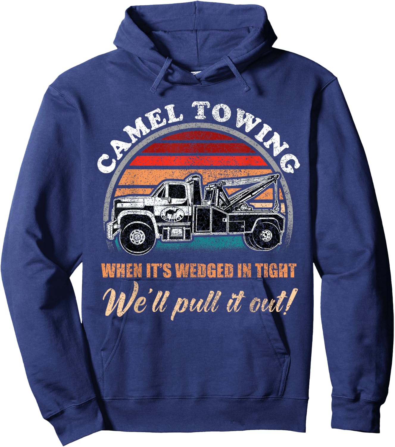 Vintage Camel Towing Humor Tow Truck Hoodie - Hoodie | Navy